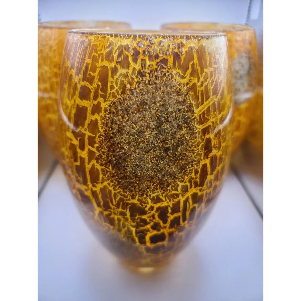 Lot Of 3 Venetian Art Glass Lamp Shade Amber Tortoise Crackle Pendant Light 7